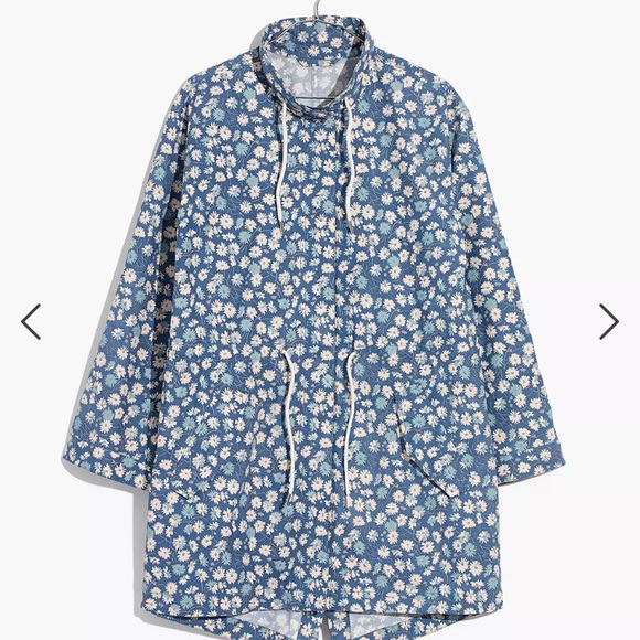 Ruffle-Neck Anorak Raincoat in French Floral - french floral blue moon